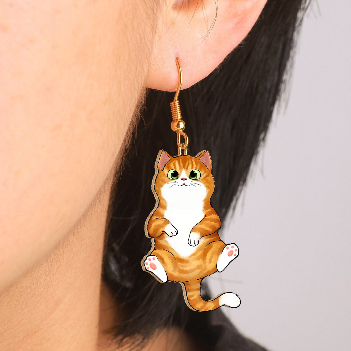 Custom Hanging Cats - Gift for cat lovers - Personalized Wooden Earrings