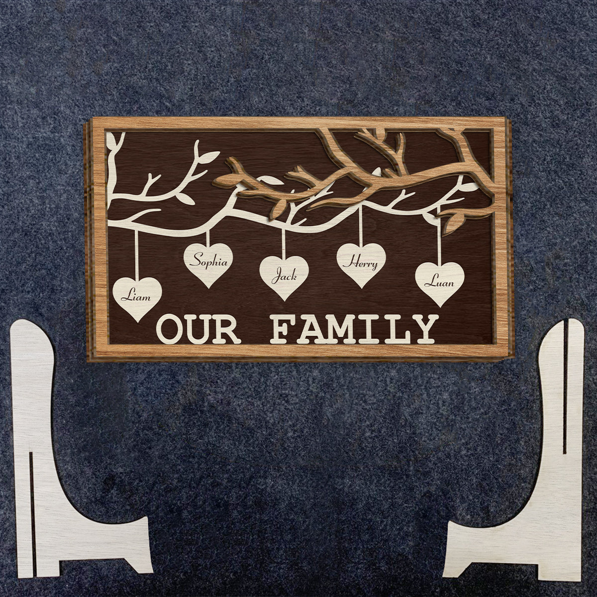 Family Tree Hanging - Personalized Family 2 Layered Wood Sign / Wood Plaque