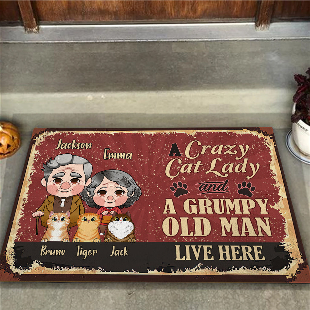 A Crazy Cat Lady And A Grumpy Old Man - Personalized Husband And Wife Doormat