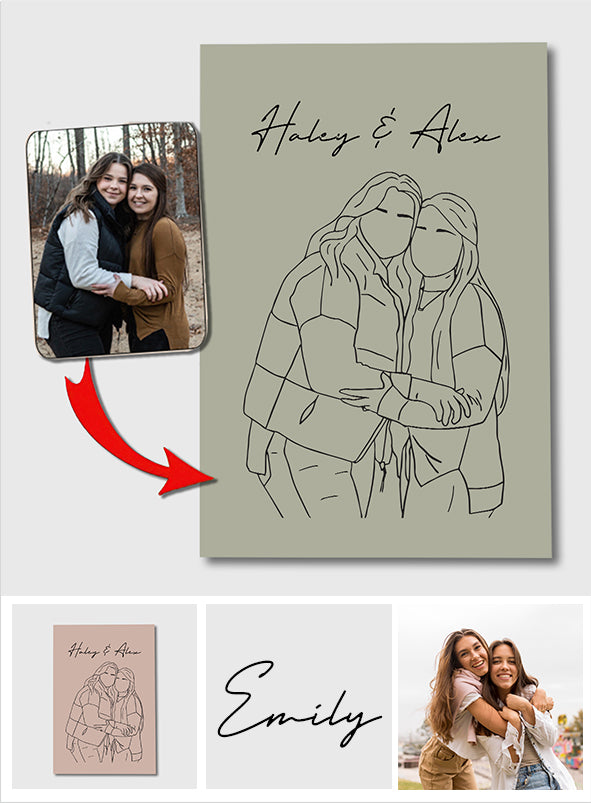 Line Art Portrait - Personalized Sibling Canvas And Poster