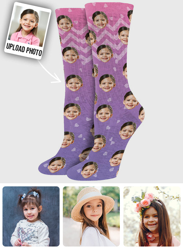 Custom Face Purple Pattern - Personalized Daughter Socks