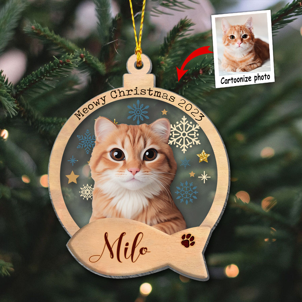 Custom Cartoonized Cat Photo - Gift for cat lovers - Personalized Transparent Ornament