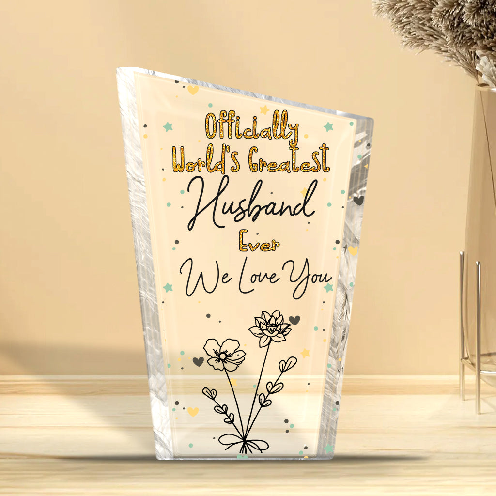 Officially World's Greatest Mom Ever - Gift for mom, grandma, wife, dad, grandpa, husband - Personalized Custom Shaped Acrylic Plaque