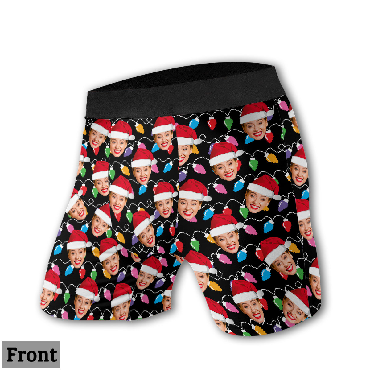 Any Photo Upload Colorful Christmas Light - Personalized Couple Women Briefs & Men Boxer Briefs