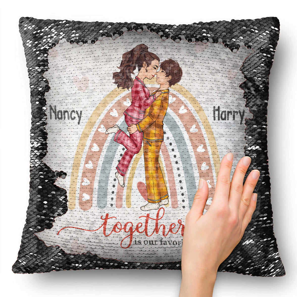 Together Is My Favorite Place To Be - gift for husband, wife, girlfriend, boyfriend - Personalized Sequin Pillow Cover