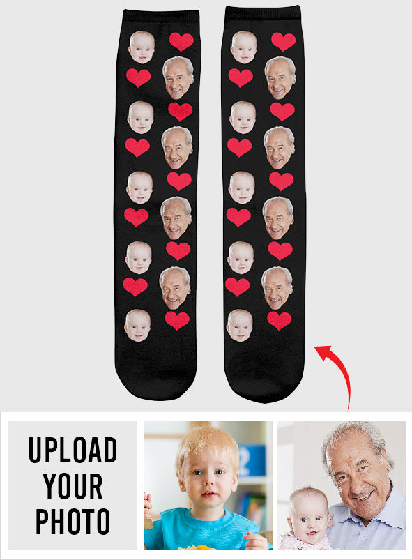 Custom Face Heart Pattern - Personalized Grandpa Socks