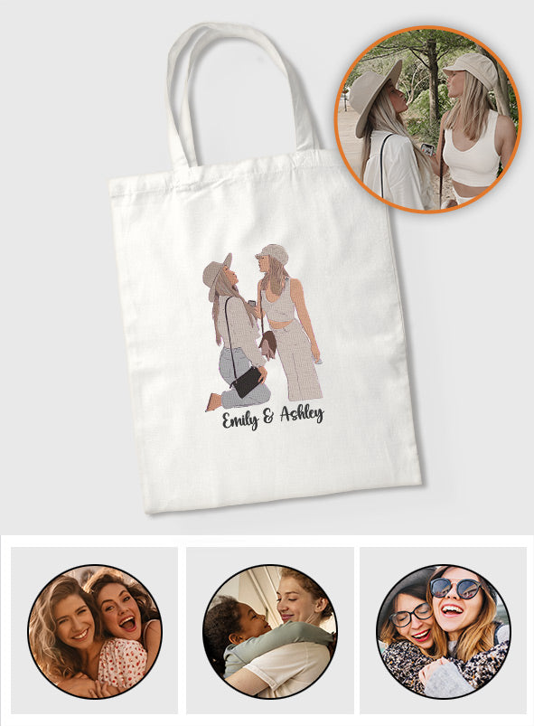 Custom 2D Photo - Personalized Sibling Embroidered Tote Bag