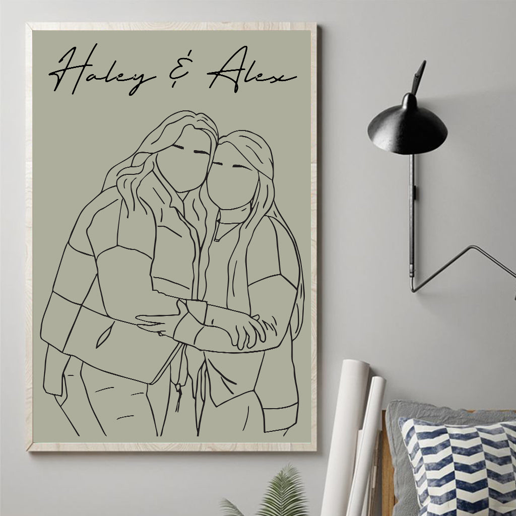 Line Art Portrait - Personalized Sibling Canvas And Poster