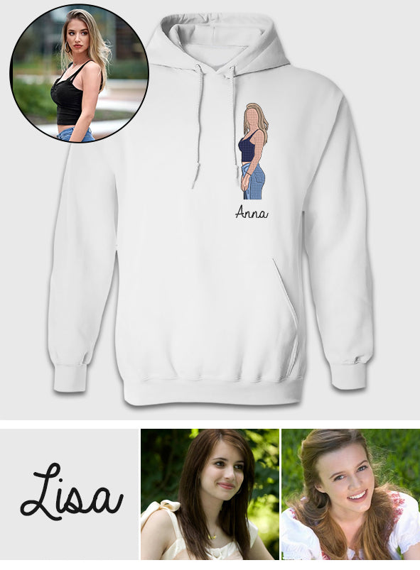 Custom 2D Photo - Personalized Sibling Embroidered Hoodie