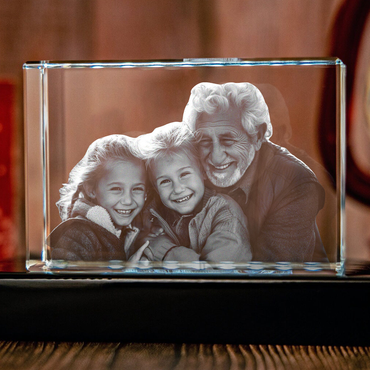 Custom Photo - Personalized Grandpa Laser Engraving 3D Cuboid Shaped Crystal Lamp