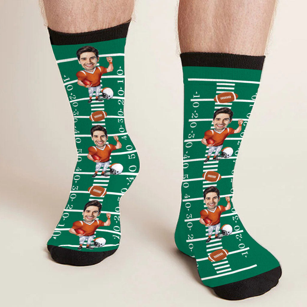 Funny Caricature Portrait - Football gift for dad, him, son - Personalized Socks