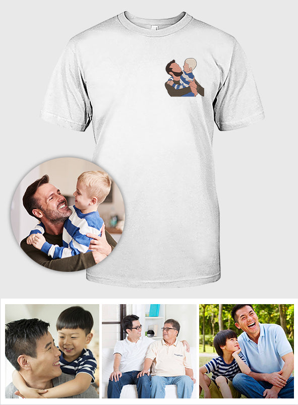 Custom 2D Photo - Personalized Father Embroidered T-shirt