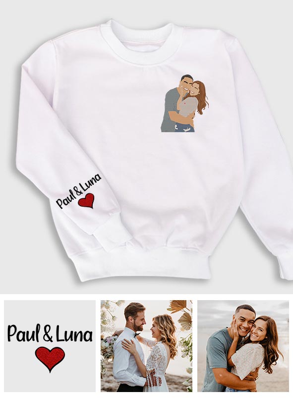 Custom 2D Photo - Personalized Couple Embroidered Sweater