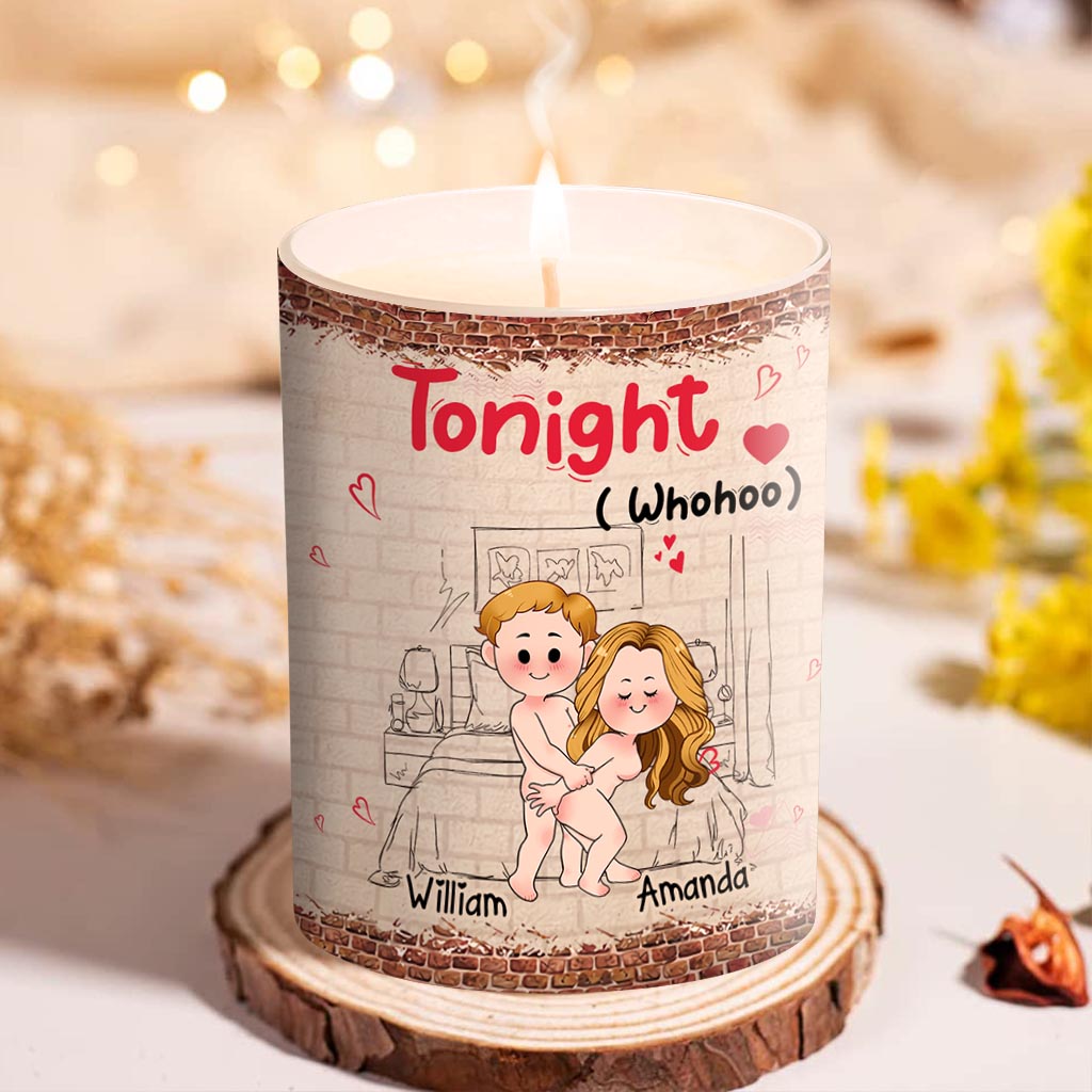 Tonight - Personalized Adult Content Couple Scented Candle With Wooden Lid