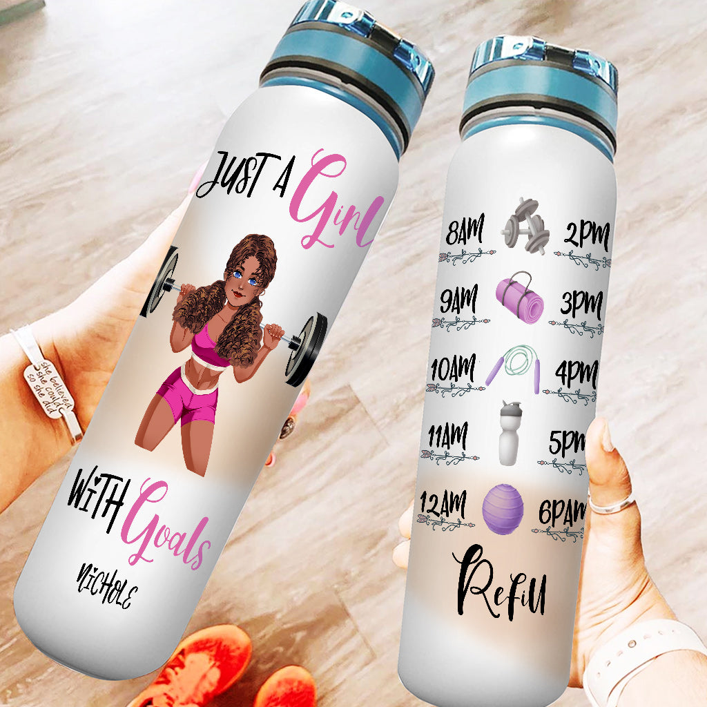 Just a Girl With Goals - Personalized Fitness Water Tracker Bottle