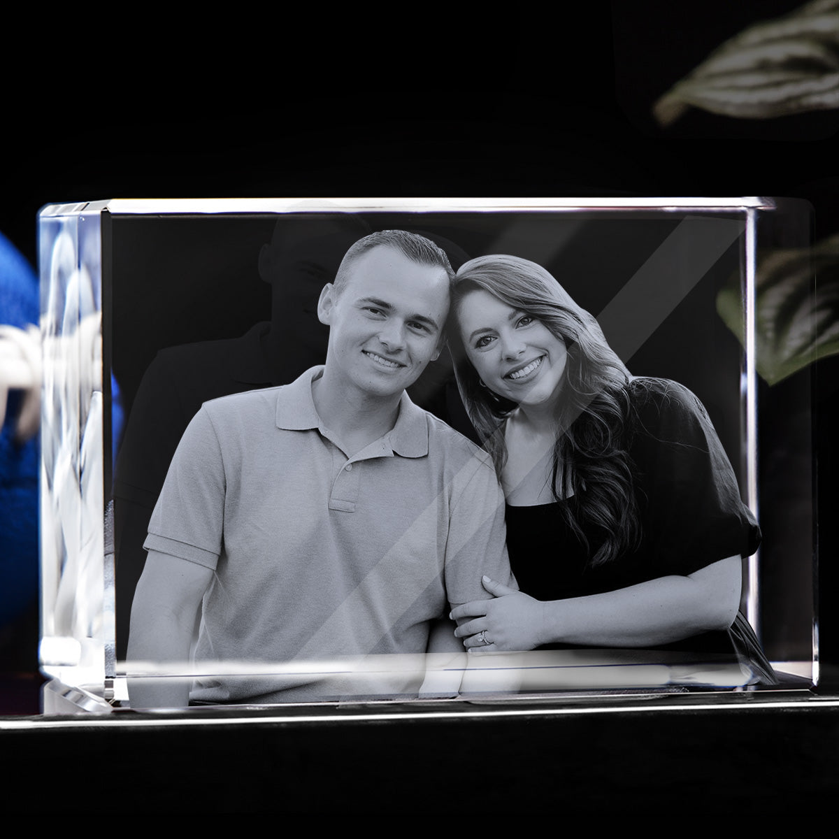 Custom Photo - Personalized Couple Laser Engraving 3D Cuboid Shaped Crystal Lamp