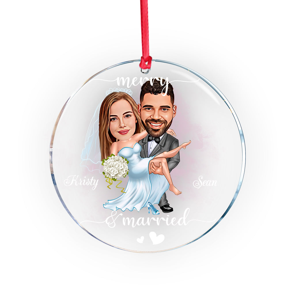 Merry And Married - Personalized Husband And Wife Transparent Ornament