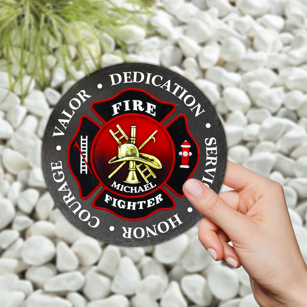 Honor Firefighter - Firefighter gift for him, father, husband, son - Personalized Round Shaped Stone