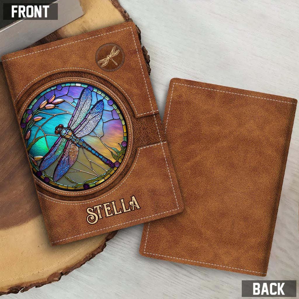 Stained Glass Dragonfly Hand-painted Leather Wallet