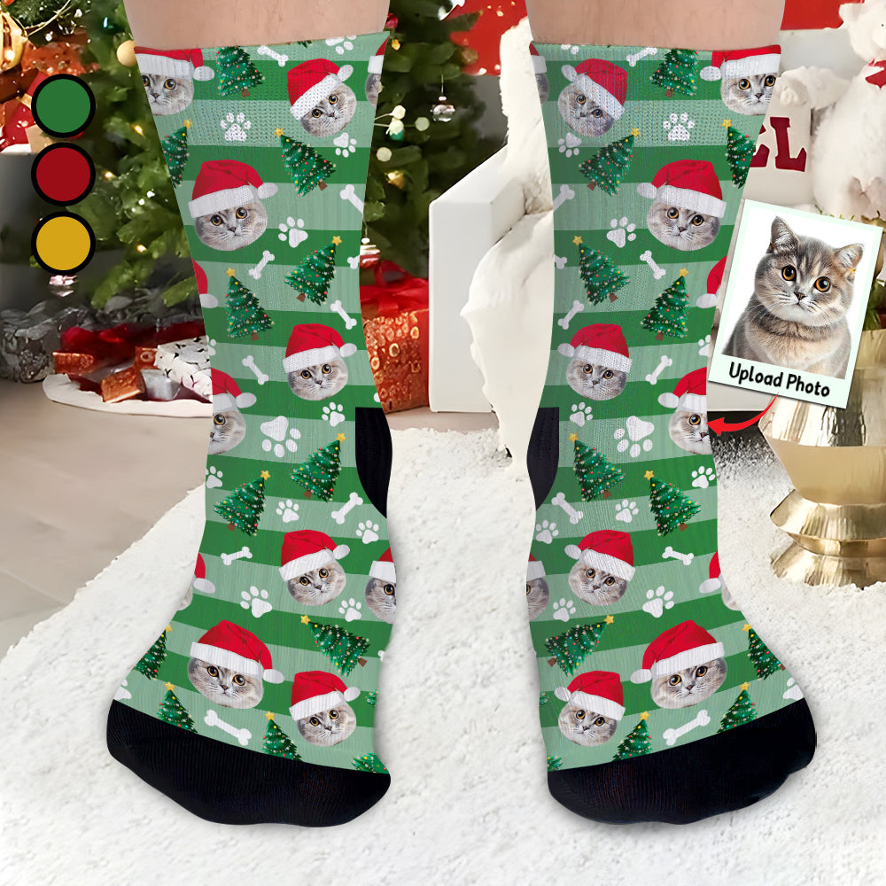 Custom Christmas Photo Socks - Gift for dog lovers, anyone, cat lover, dog lover - Personalized Socks