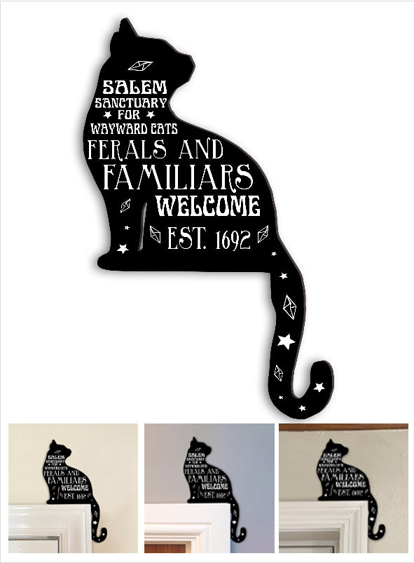 Salem Sanctuary for Wayward Cats Ferals and Familiars - Black Cat gift for witch - Door Frame Decoration