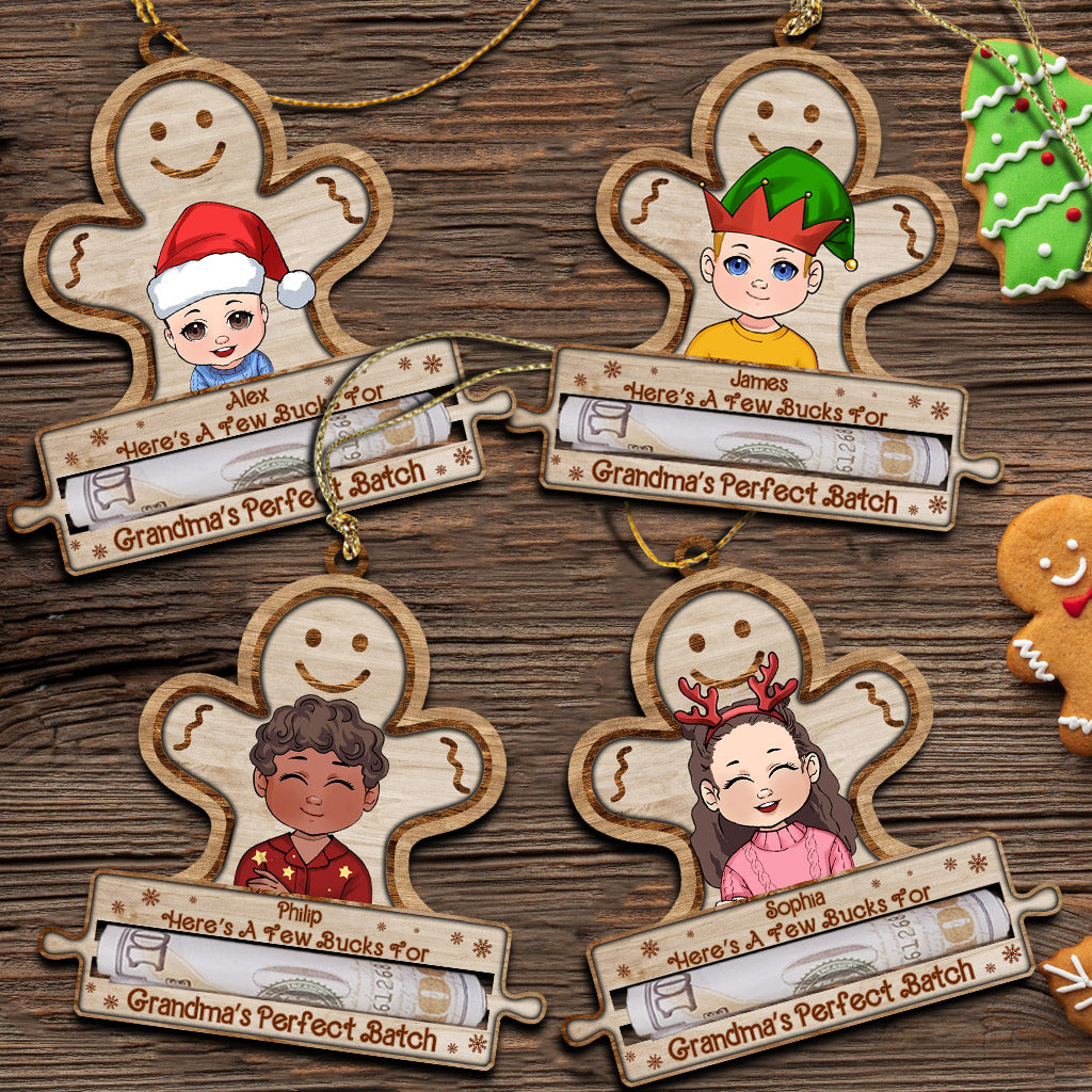 Here's A Few Bucks For Grandma's Perfect Batch - Gift for grandma, granddaughter, grandson, son, daughter - Personalized Ornament