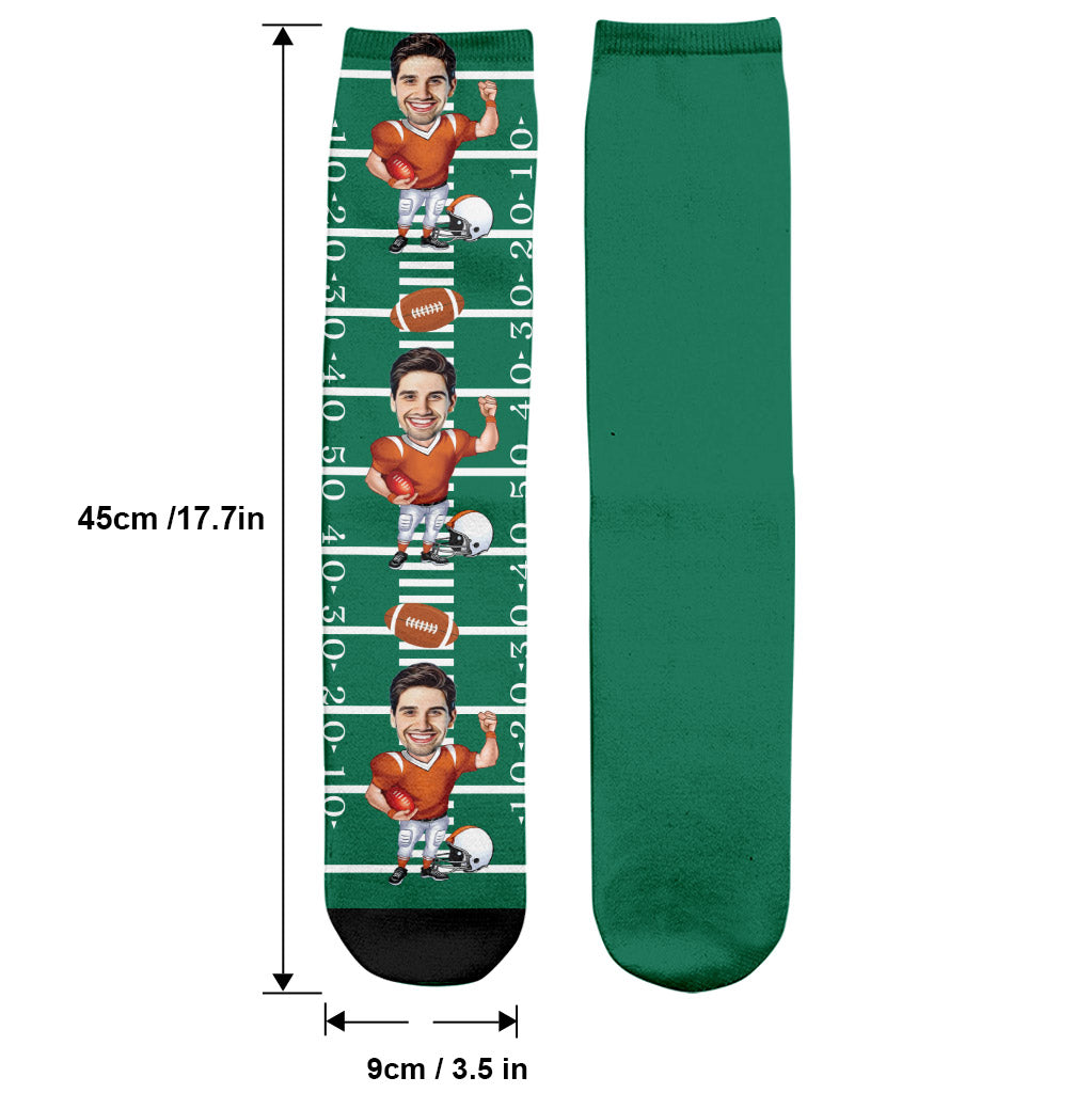 Funny Caricature Portrait - Football gift for dad, him, son - Personalized Socks