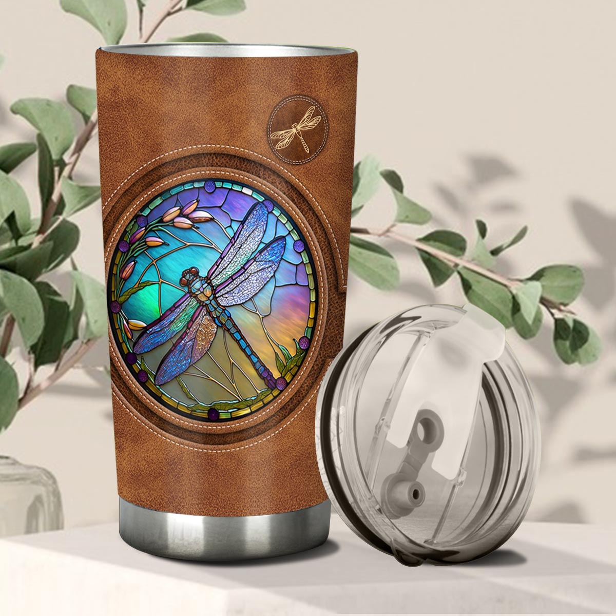 Stained Glass Dragonfly - Personalized Dragonfly Tumbler