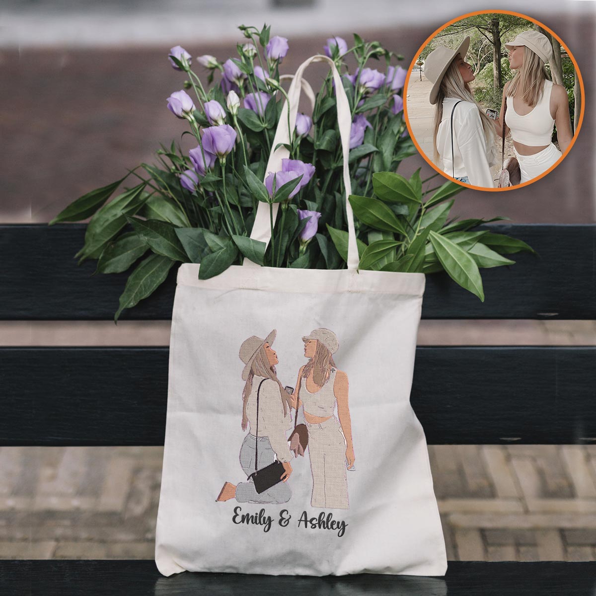 Custom 2D Photo - Personalized Sibling Embroidered Tote Bag