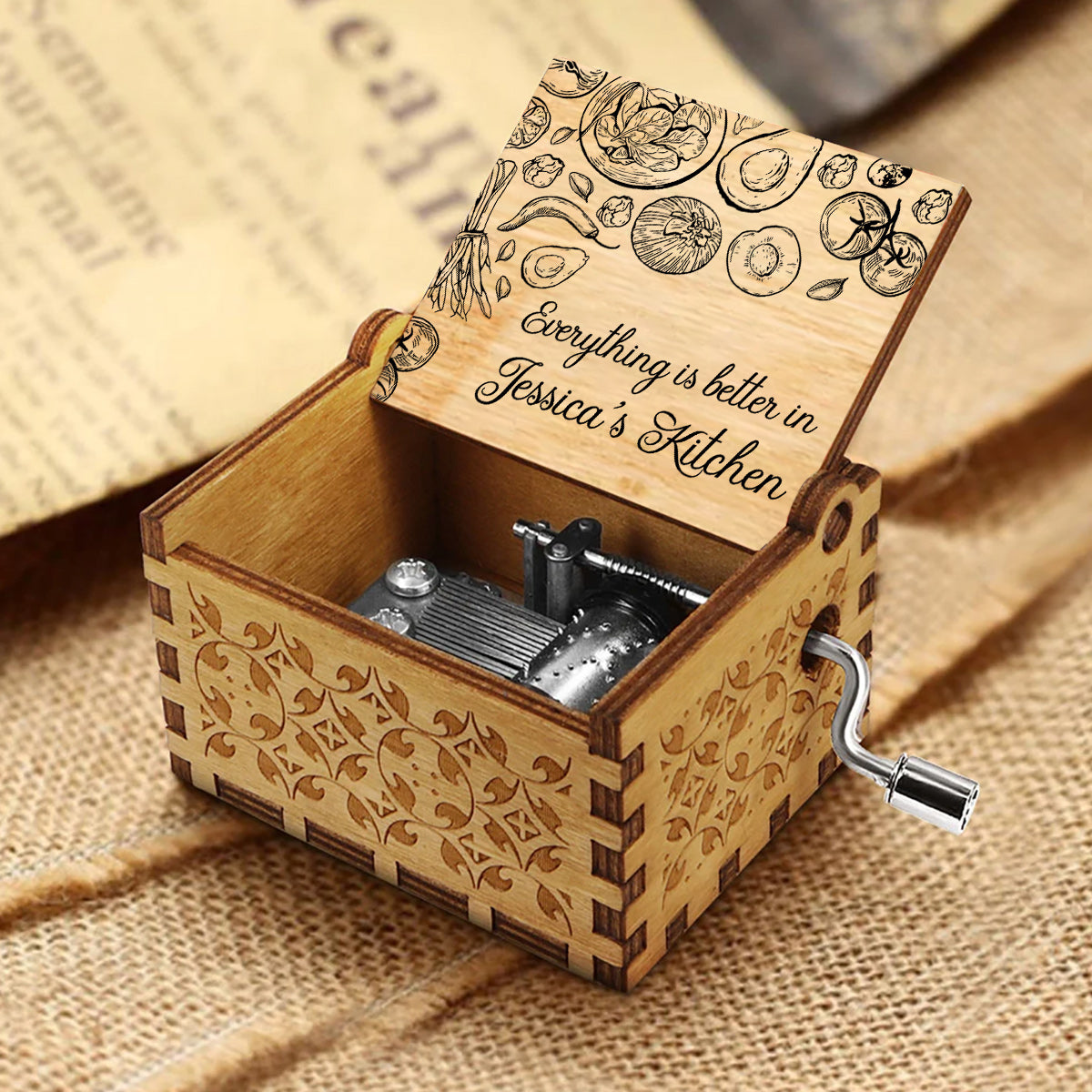 Everything Is Better In This Kitchen - Cooking gift for mom, her, wife, girlfriend, friend - Personalized Hand Crank Music Box