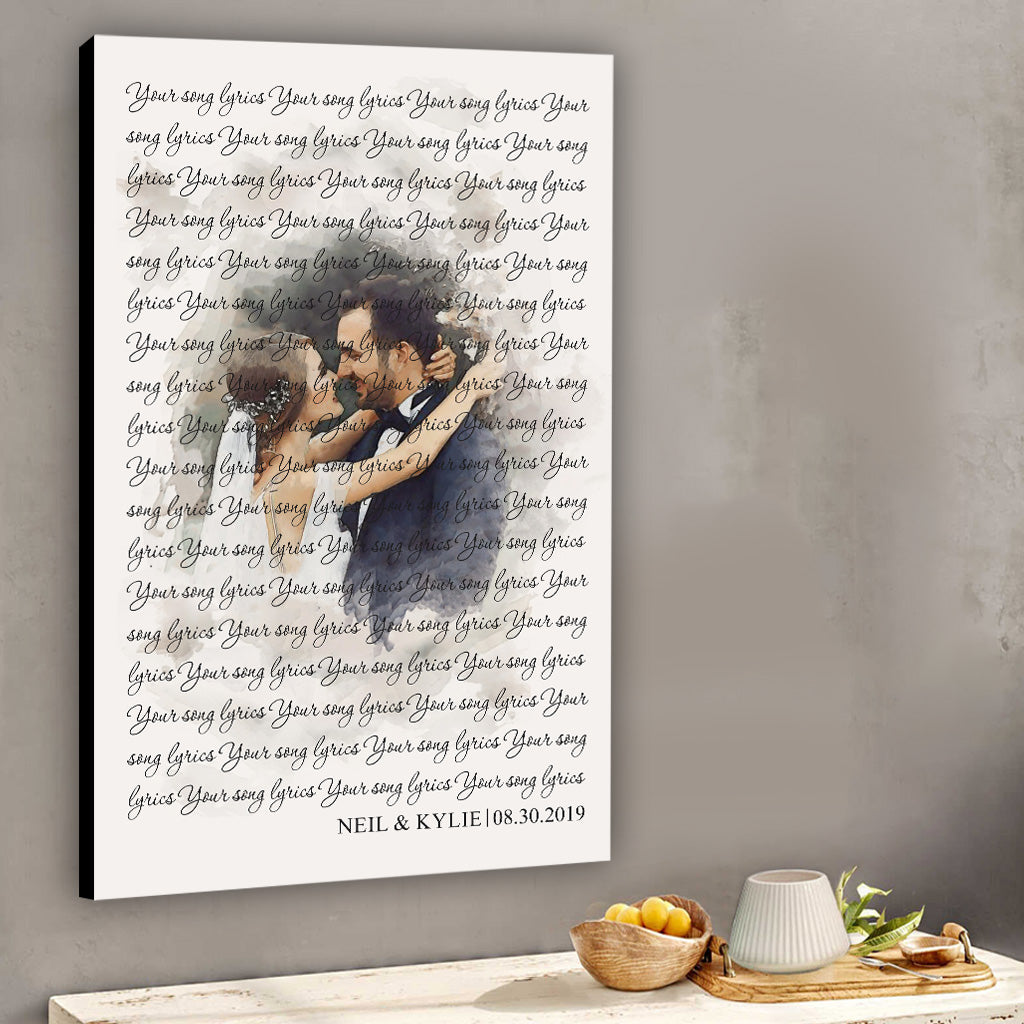 Custom Watercolor Portraits With Wedding Song Lyrics - Personalized Husband And Wife Canvas And Poster