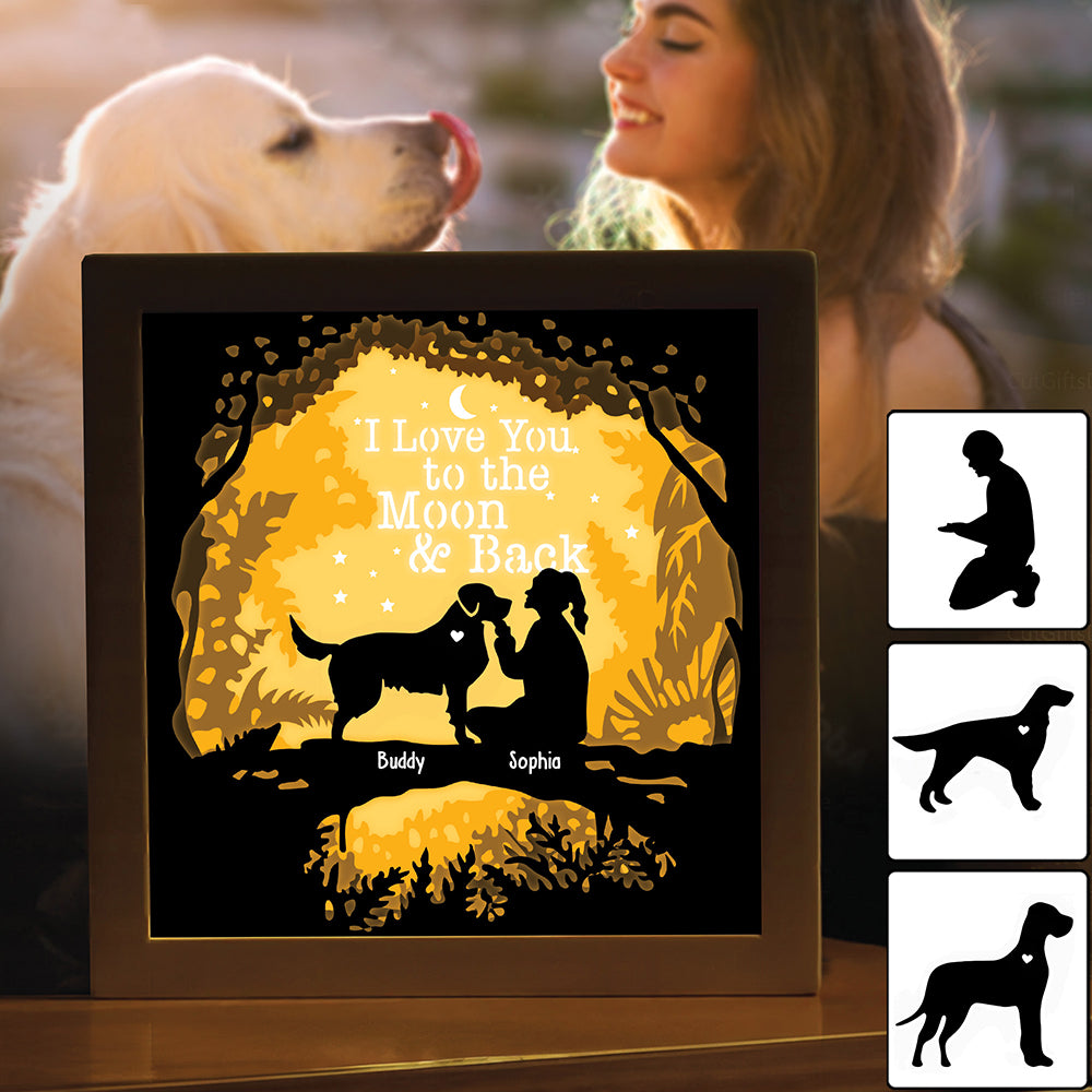 I Love You To The Moon And Back - Gift for dog lovers - Personalized Light Shadow Box