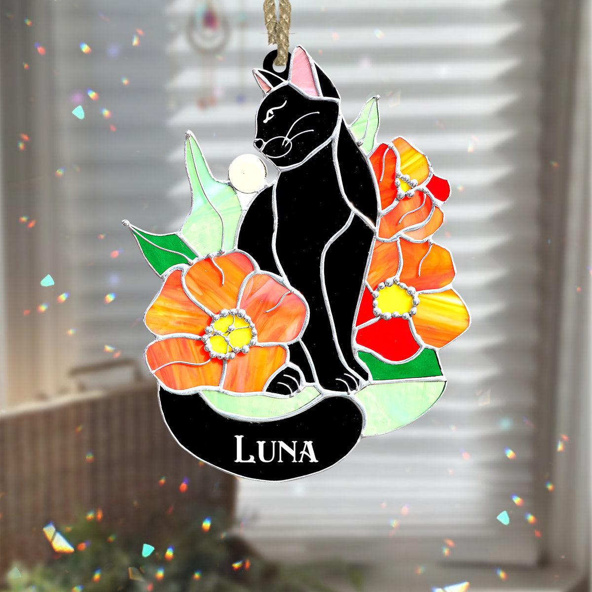 Black Cat - Personalized Black Cat Suncatcher