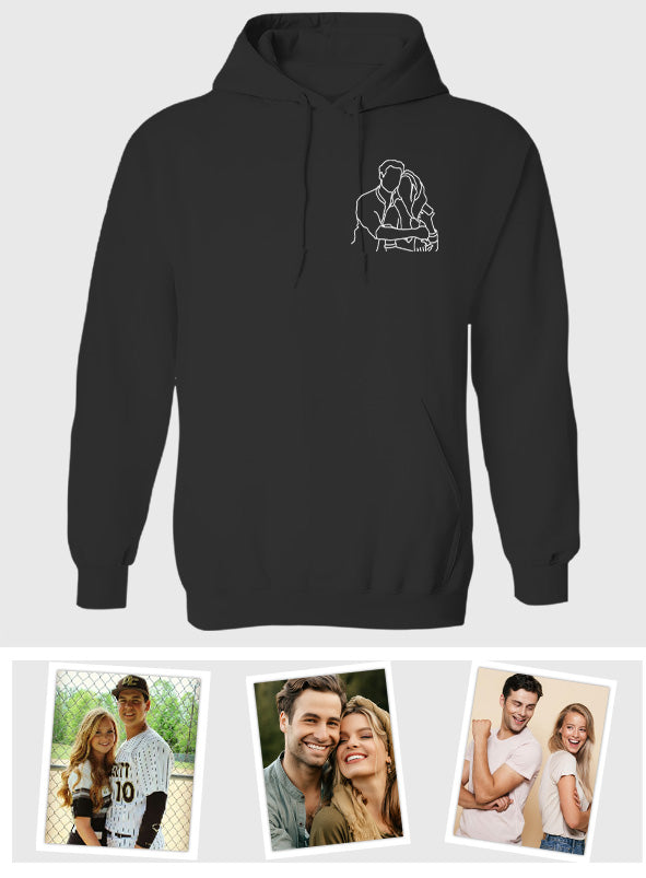 Custom Line Art - Personalized Couple Embroidered Hoodie