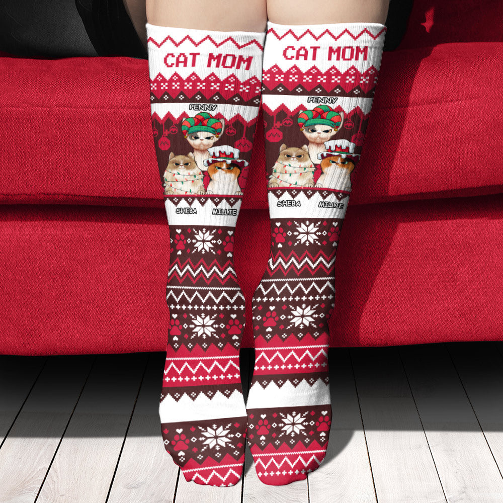 Cat mom/ Dog mom/ Fur Mom/ Cat Dad/ Dog Dad Ugly Pattern - Personalized Dog Socks