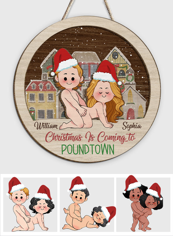 Merry Christmas In Poundtown - gift for girlfriend, boyfriend, husband, wife - Personalized 2 Layered Wood Sign / Wood Plaque