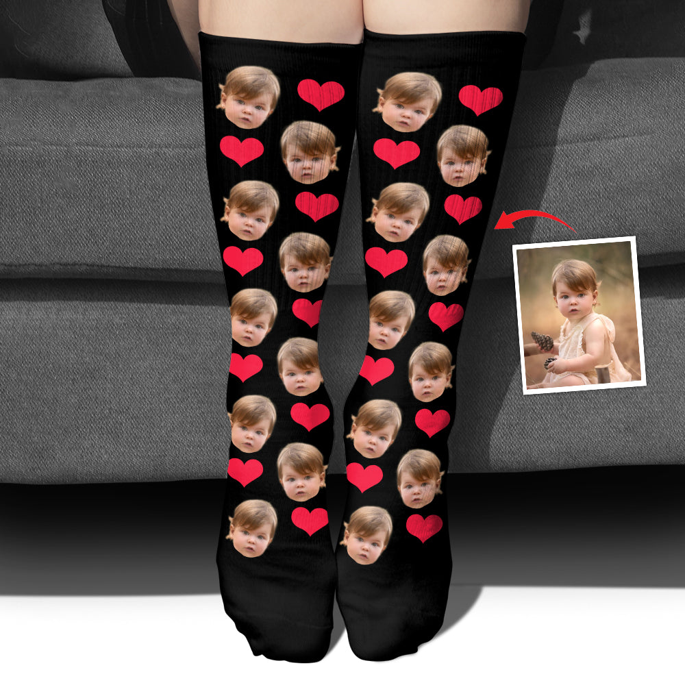 Custom Face Heart Pattern - Personalized granddaughter Socks