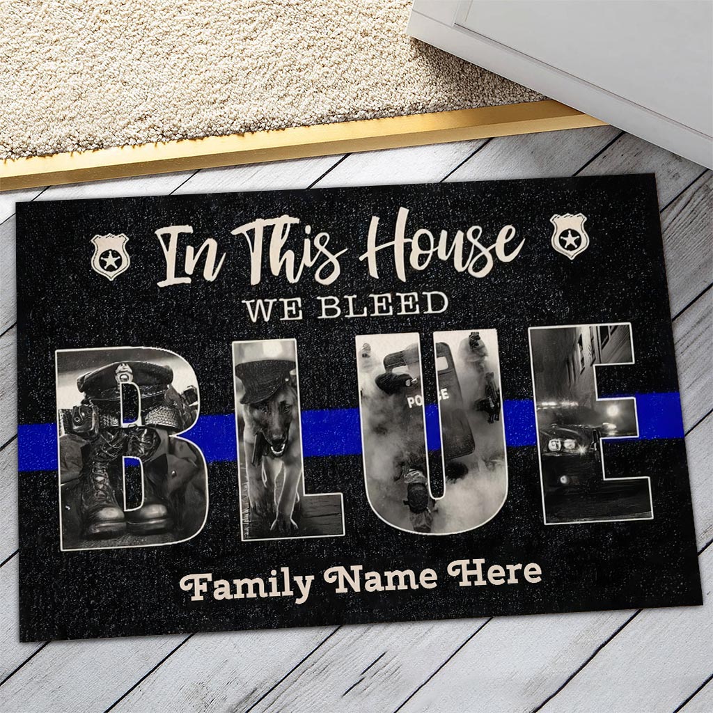 In This House We Bleed Blue - Personalized Police Officer Doormat