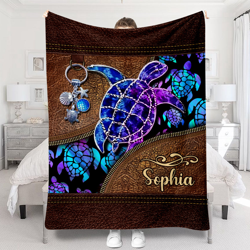 Salty Lil' Beach - Personalized Turtle Blanket