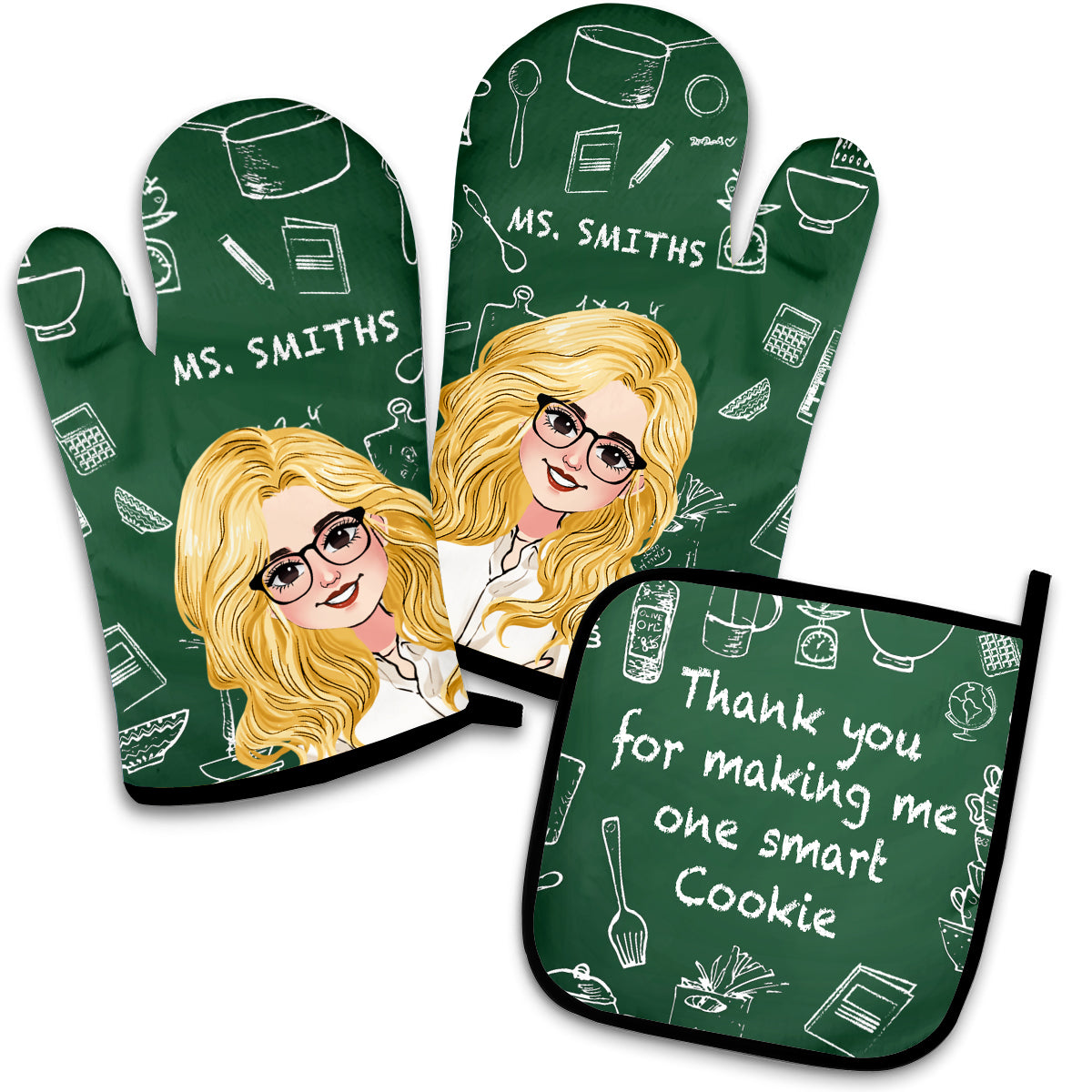 How Sweet It Is To Be Taught By You - Personalized Teacher Oven Mitts & Pot Holder Set