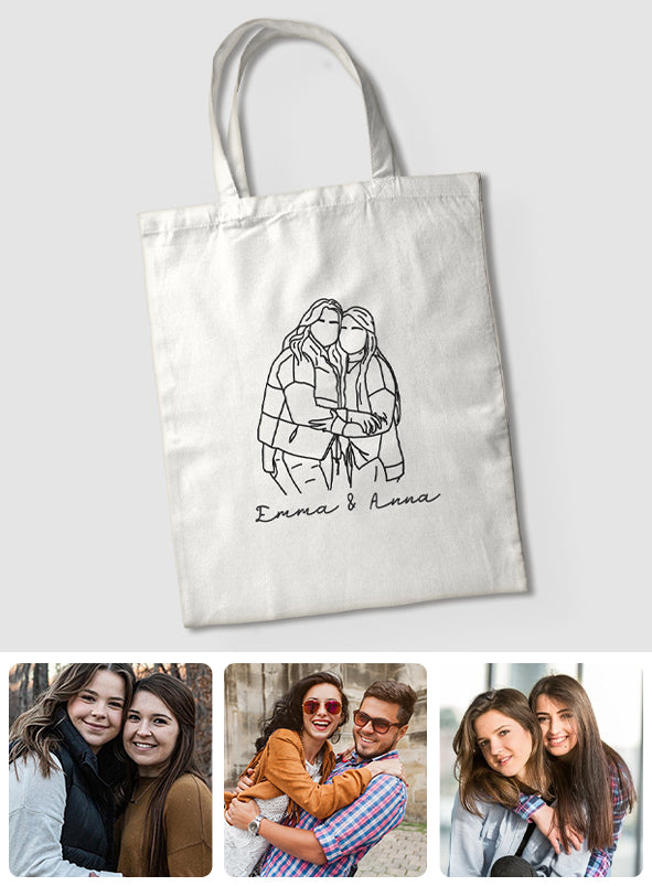 Custom Photo Line Art - Personalized Bestie Embroidered Tote Bag