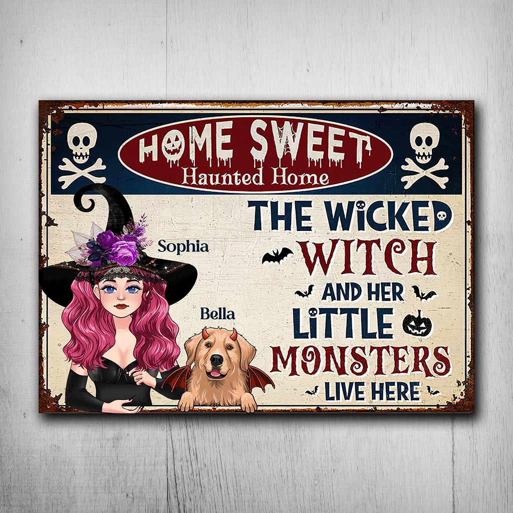 The Wicked Witch And Her Little Monsters Live Here - Personalized Witch Rectangle Metal Sign