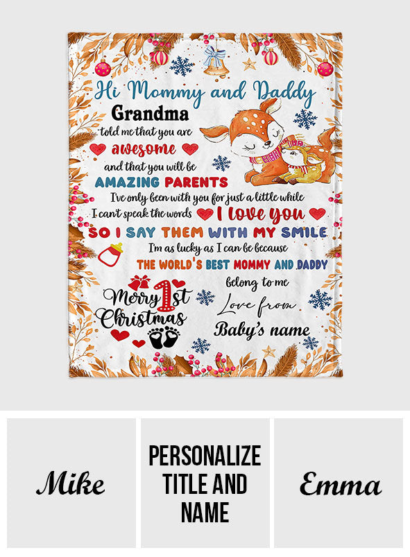 1st Christmas Gift Mommy And Daddy - Personalized Newborn Blanket