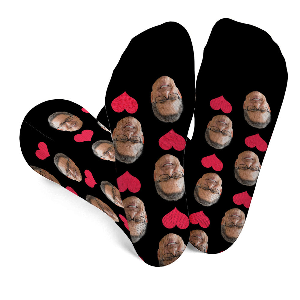 Custom Face Heart Pattern - Personalized Step Dad Socks