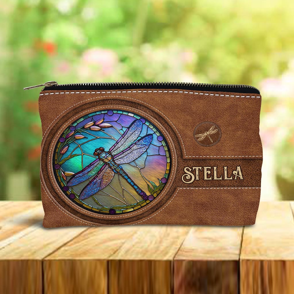 Stained Glass Dragonfly Hand-painted Leather Wallet