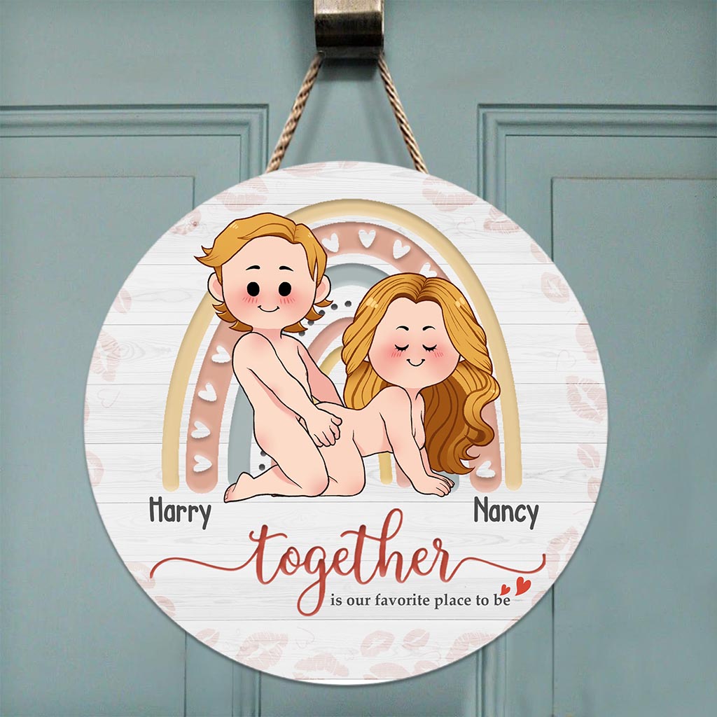 Together Is Our Favorite Place To Be - Personalized Couple Round Wood Sign