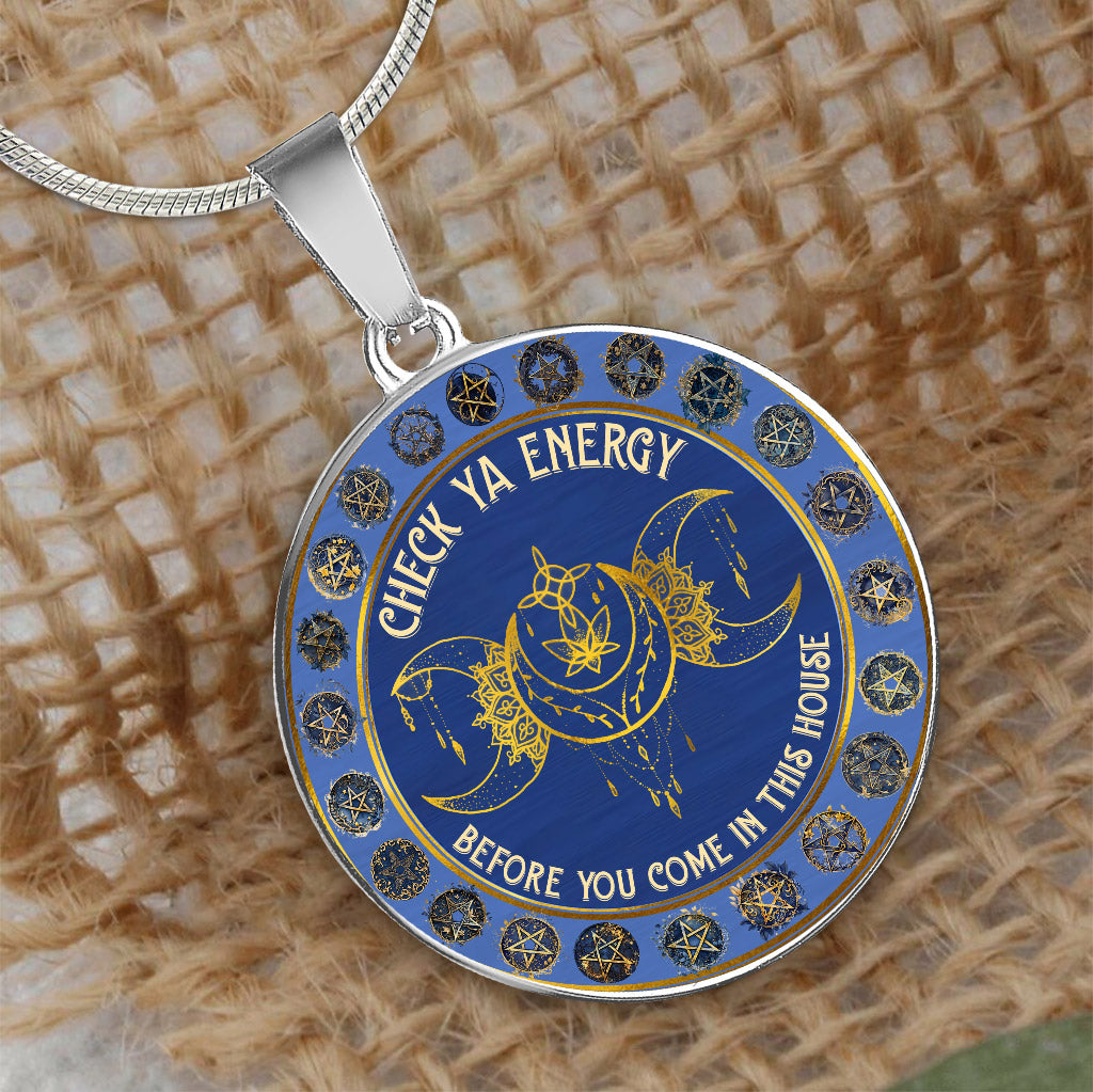 Check Your Energy - Witch Round Pendant Necklace