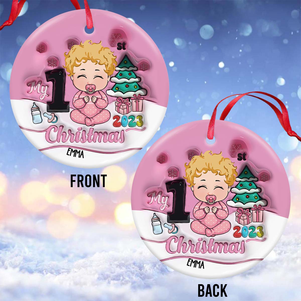 My 1st Christmas - Personalized Kid Ceramic Circle Ornament