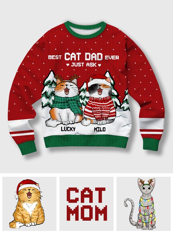 Best Cat Dad Ever - Personalized Cat Ugly Sweater