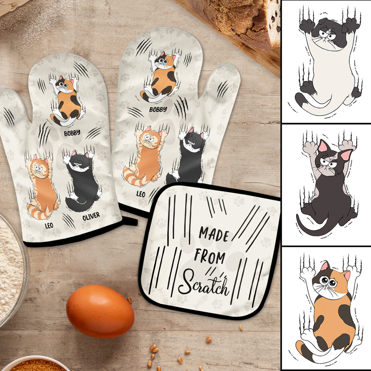 Made From Scratch - Personalized Cat Oven Mitts & Pot Holder Set